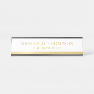 Placa De Mesa Branco Elegante profissional e Dourado