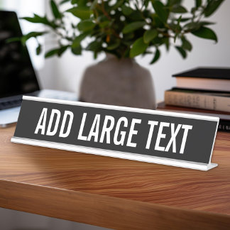 Placa De Mesa Branco preto básico com nome ou texto grande