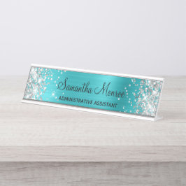Placa De Mesa Brilho Prateado Turquesa Azul Folha