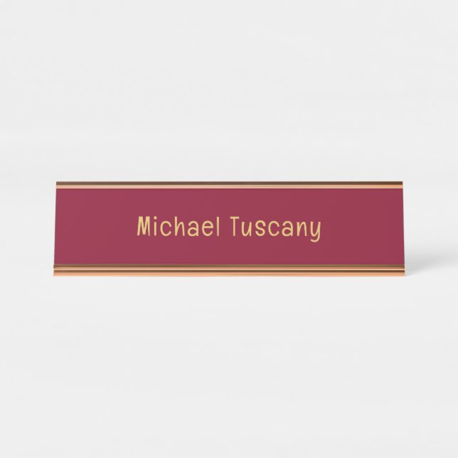 Placa De Mesa Burgundy Dourado Profissional Tendências Minimalis (Frente)