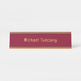 Placa De Mesa Burgundy Gold Profissional Minimalista Moderno Tex