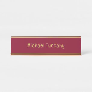 Placa De Mesa Burgundy Gold Profissional Minimalista Moderno Tex