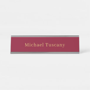 Placa De Mesa Burgundy Gold Profissional Minimalista Moderno Tex