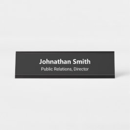 Placa De Mesa Business Black and  White Employee Name Job Title