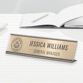 Placa De Mesa Business Logo Employee Elegant Faux Brushed Gold