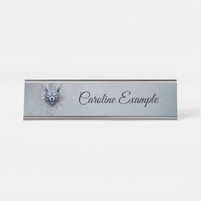 Placa De Mesa Cabeça mística de lobo. (Frente)