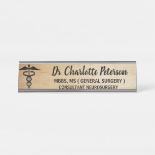 Placa De Mesa Caduceus Wooden Doctors