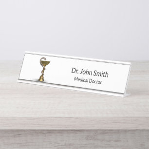 Placa De Mesa Caduco Médico Branco da Hygieia Cobra de Bronze