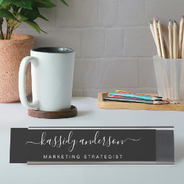 Placa De Mesa Caligrafia com Nome Personalizado Preto Elegante S
