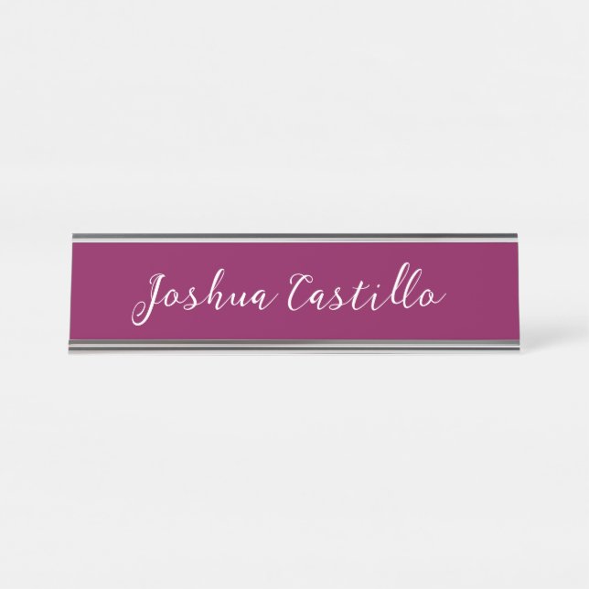 Placa De Mesa Caligrafia Simples Cor de Vinho Profissional (Frente)