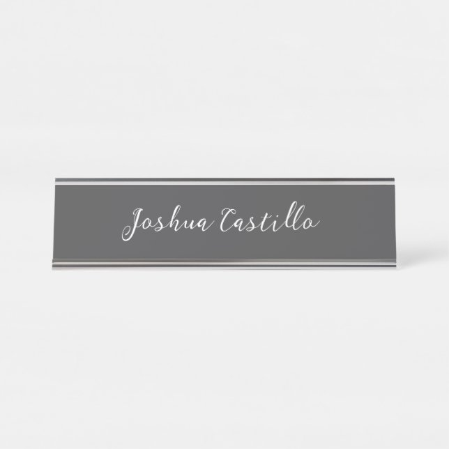 Placa De Mesa Calligraphy Simple Grey Professional Name (Frente)