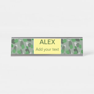 Placa De Mesa camuflagem verde camo adicionar nome texto escola