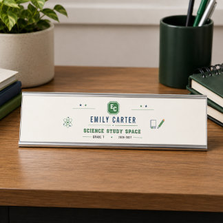 Placa De Mesa Capa Personalizada de Escola de Ciência Verde-Navy