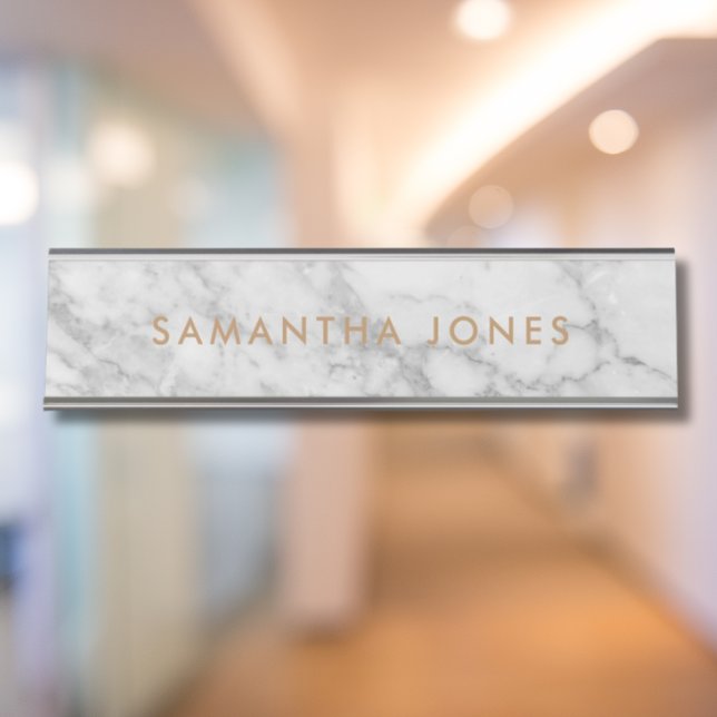 Placa De Mesa Carrara Branca Marble Clássico Dourado Personaliza (Criador carregado)