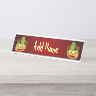 Placa De Mesa Cartoon Frankenstein Monster com Pumpkin