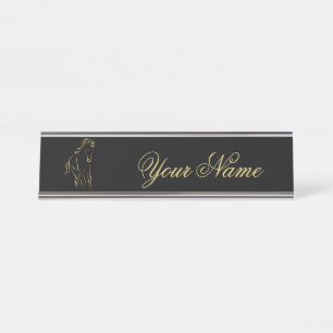 Placa De Mesa Cavalo correndo a cores douradas