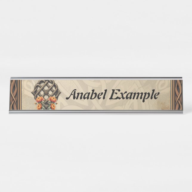 Placa De Mesa Celtic art and floral splendor in warm tones.  (Frente)