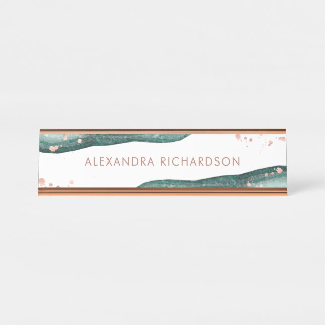 Placa De Mesa Cerceta da aguarela e falso Geode Dourado (Frente)