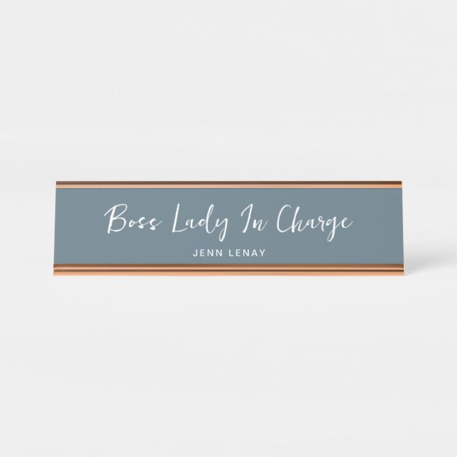 Placa De Mesa Chefe Lady Dusty Dourado Escritório Personalizado (Frente)