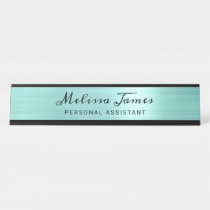 Placa De Mesa Chic Aqua - Esmagado - Script Preto Metálico