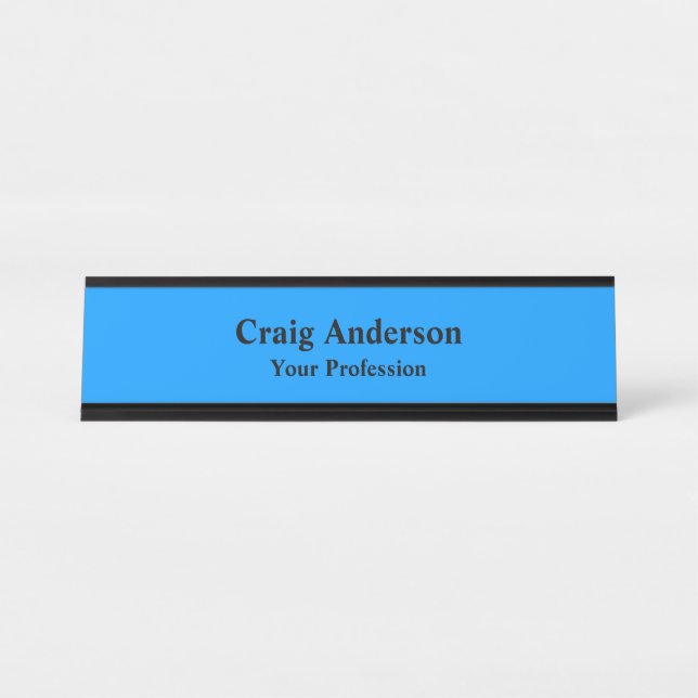 Placa De Mesa Chic Azul Brilhante Elegante Simples Profissional (Frente)