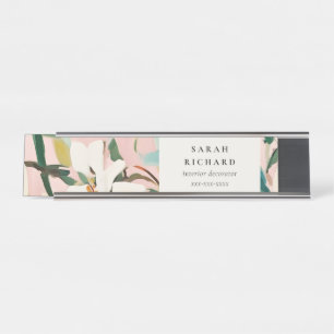 Placa De Mesa Chic Boho Cor-de-rosa Cor-de-rosa Verde Pintado Fl