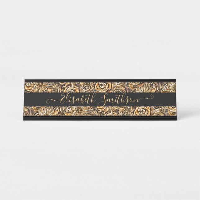 Placa De Mesa Chic Classy Elegant Custom Professional Floral (Frente)
