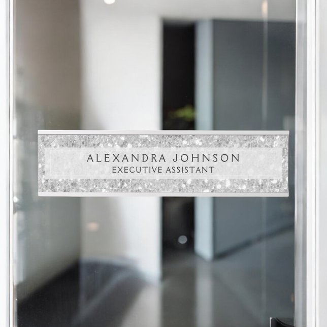 Placa De Mesa Chic Moderna do Silver Business Glitter Sparkle (Criador carregado)