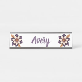 Placa De Mesa Chic Purple Cream Nome Floral