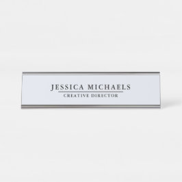 Placa De Mesa Cinza azul elegante com texto preto