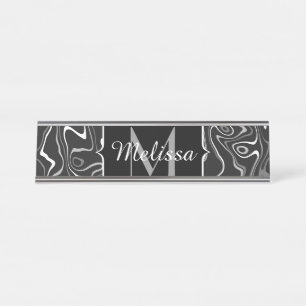 Placa De Mesa Cinza branca preta damascus abstrato swirls Monogr