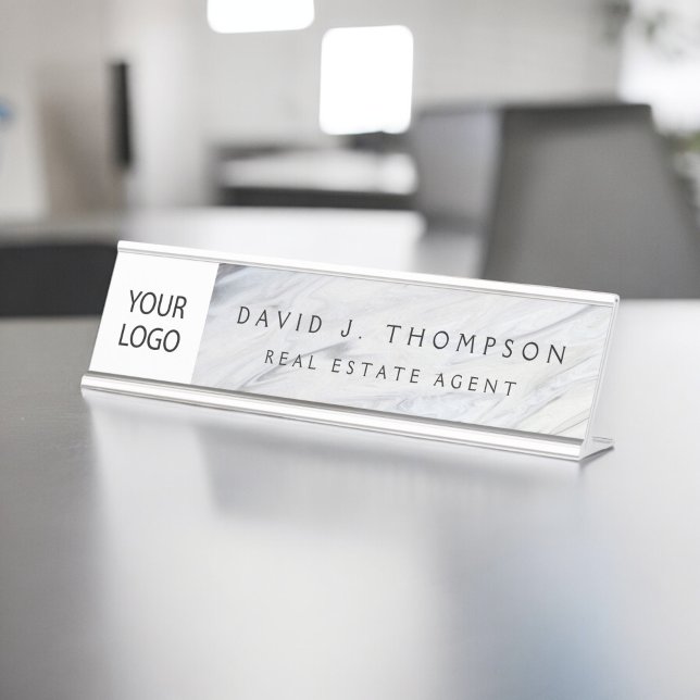 Placa De Mesa Cinza de logotipo personalizada White Marble Profe (Criador carregado)