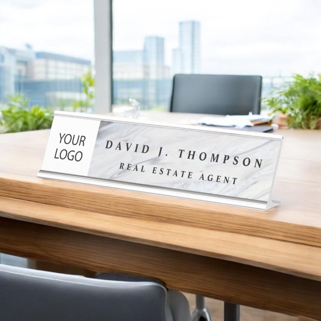 Placa De Mesa Cinza de logotipo personalizada White Marble Profe (Criador carregado)
