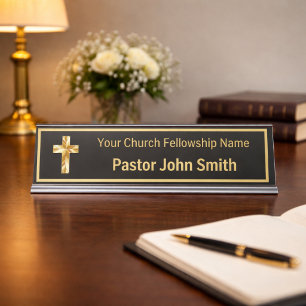 Placa De Mesa Classe Pastor da Igreja Preto