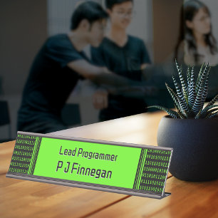 Placa De Mesa Código do programador preto e verde - nome próprio