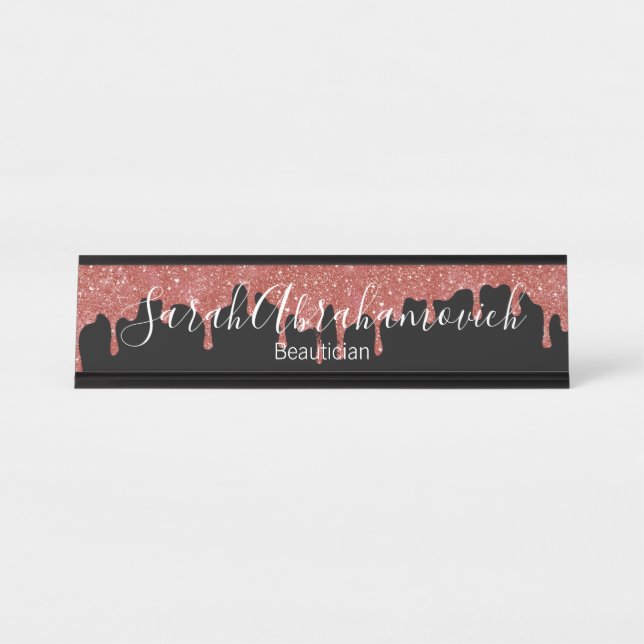 Placa de Mesa com Gotejamento de Brilho Rosa Quent (Frente)