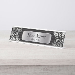 Placa De Mesa Cor damasco em Cinza de Prata e Preto  Texto "MAL"
