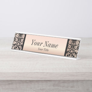 Placa De Mesa Cor damasco em rosa rosa e preto Texto "MAL"