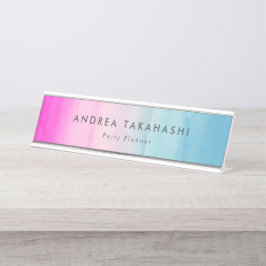 Placa De Mesa Cor de Água do Ombre Rosa e Azul | Adicionar nome