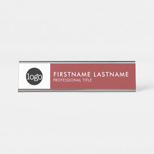 Placa De Mesa Cor de laranja e branco moderno - Adicionar logoti (Frente)