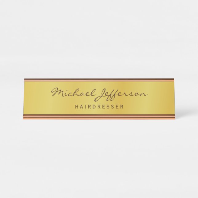 Placa De Mesa Cor de ouro profissional caligrafia manuscrita (Frente)
