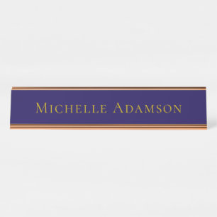 Placa De Mesa Cor Profissional Azul & Dourado Moderno Simples