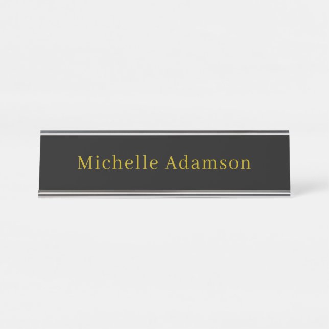 Placa De Mesa Cor Profissional Moderno Simples Dourado e Preto (Frente)
