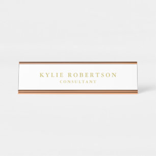 Placa De Mesa Cores Branco e Dourado Profissional Moderno Simple
