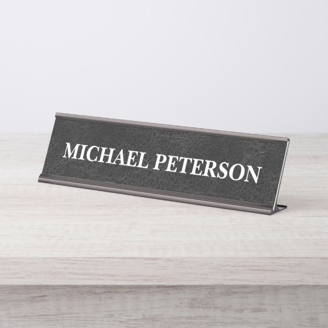 Placa De Mesa Couro Preto Desgastado Falso Personalizado (Frente)