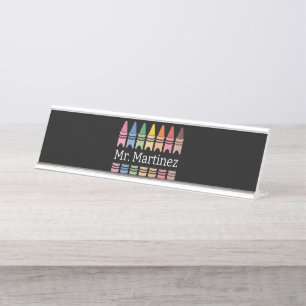 Placa De Mesa Crayon Personalizado Nome do Professor Fofo Volta