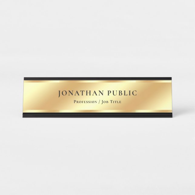 Placa De Mesa Custom Black & Gold Elegant Glamour Template Luxe (Frente)