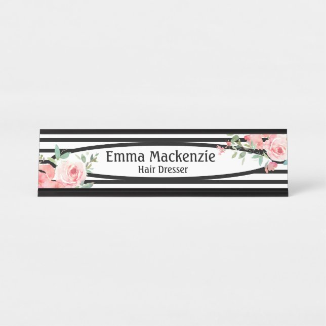 Placa de mesa de escritório com flores florais pre (Frente)