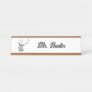 Placa De Mesa Deer Buck Head com Antlers Black and White Art