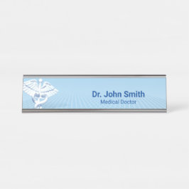 Placa De Mesa Design azul de Caduceus 3D branco médico